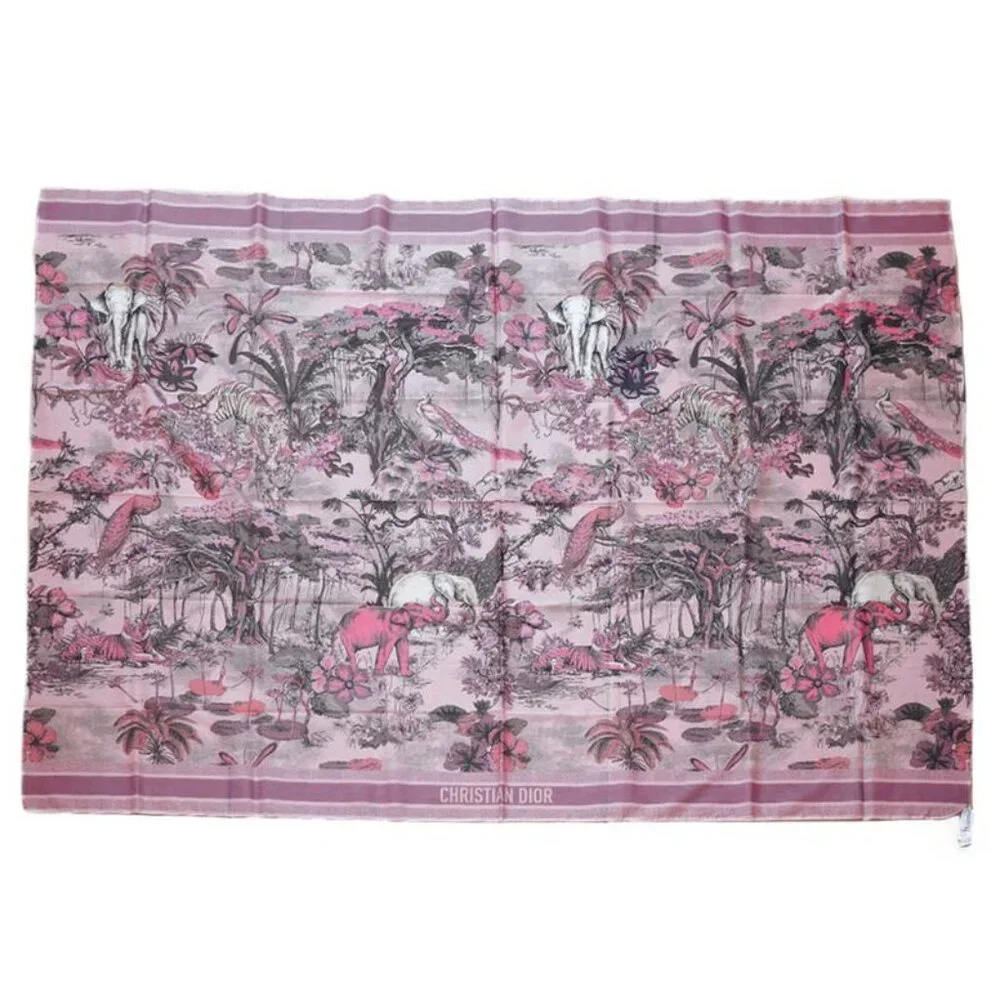 Dior Scarf Shawl Large Elephant Tiger Flower Pink